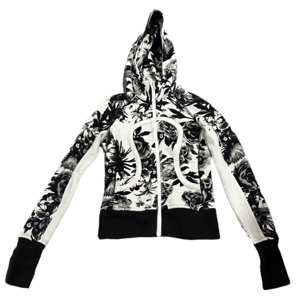 Lululemon Scuba Hoodie Zip Up Jacket, Black/ White Floral Small 2. OBO